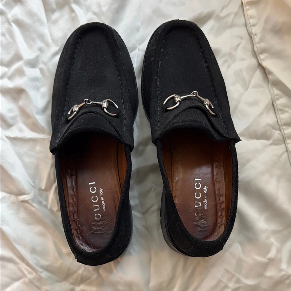 Gucci Black Suede Horsebit Loafers - Picture 2 of 6